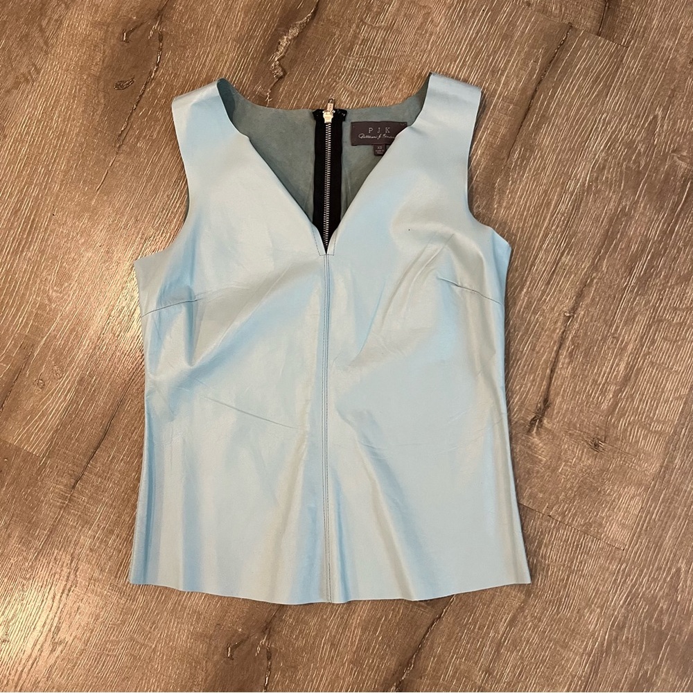 PJK Patterson J Kincaid Aqua Lamb Leather Sleeveless Blouse Women’s XS